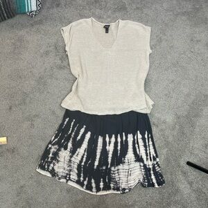 Sage Drip Tie Dye Skirt Silky Flouncy Slate Blue Gray Cream Small Elastic Waist